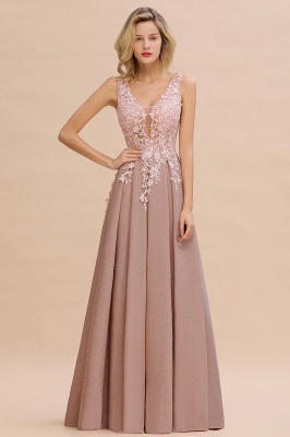 Elegant Sleeveless V-neck Floor Length Appliques Prom Dresses | Backless Evening Dresses_20