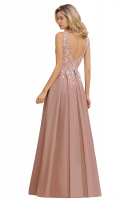 Elegant Sleeveless V-neck Floor Length Appliques Prom Dresses | Backless Evening Dresses_21