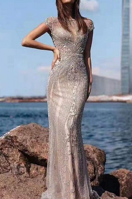 Luxury Cap Sleeves Keyhole Rhinestones Mermaid Prom Dresses | Gorgeous Beaded Evening Dress_19