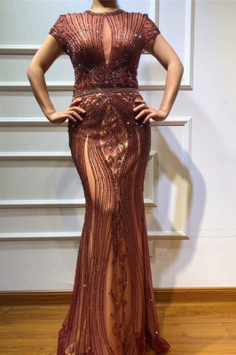 Luxury Cap Sleeves Keyhole Rhinestones Mermaid Prom Dresses | Gorgeous Beaded Evening Dress_2