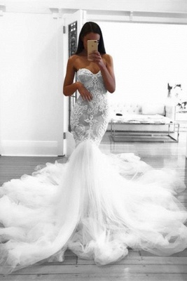 Romantic Sweetheart Lace White Wedding Dress | Sexy Mermaid Bridal Gowns_2