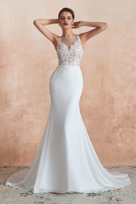 Sweep Train Crew Form-fitting Lace Wedding Dresses |Sleeveless Sheath Bridal Gown_6