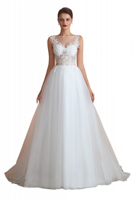 Sheer Top Bateau Sleeveless Floor Length A-line Tulle Wedding Dresses_2