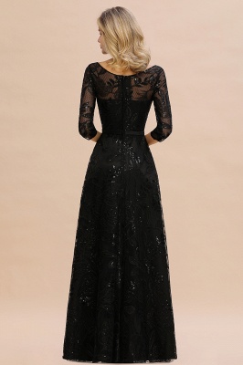 A-line Round Neckline Sexy Lace Prom Dresses | Black Evening Dresses_4