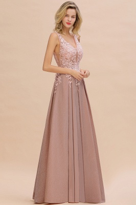 Elegant Sleeveless V-neck Floor Length Appliques Prom Dresses | Backless Evening Dresses_18