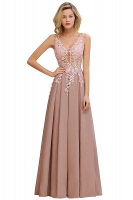 Elegant Sleeveless V-neck Floor Length Appliques Prom Dresses | Backless Evening Dresses_8