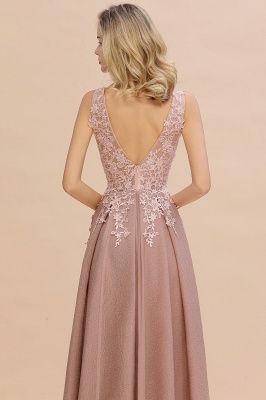 Elegant Sleeveless V-neck Floor Length Appliques Prom Dresses | Backless Evening Dresses_13