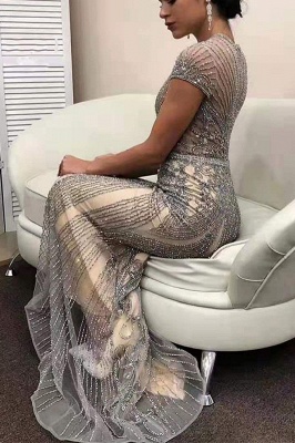 Luxury Cap Sleeves Keyhole Rhinestones Mermaid Prom Dresses | Gorgeous Beaded Evening Dress_15