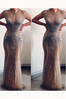 Luxury Cap Sleeves Keyhole Rhinestones Mermaid Prom Dresses | Gorgeous Beaded Evening Dress_22