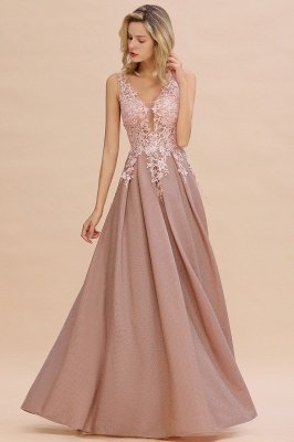 Elegant Sleeveless V-neck Floor Length Appliques Prom Dresses | Backless Evening Dresses_9