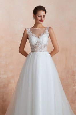 Sheer Top Bateau Sleeveless Floor Length A-line Tulle Wedding Dresses_6