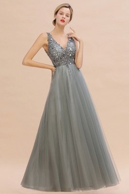 Sleeveless A-line Sequin Tulle Prom Dresses | Evening Dress_11