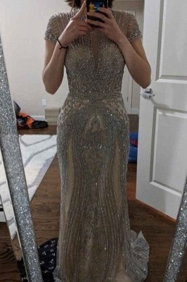 Luxury Cap Sleeves Keyhole Rhinestones Mermaid Prom Dresses | Gorgeous Beaded Evening Dress_17