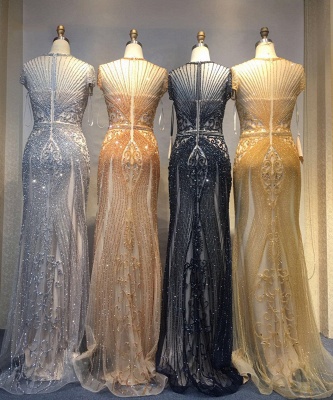 Luxury Cap Sleeves Keyhole Rhinestones Mermaid Prom Dresses | Gorgeous Beaded Evening Dress_38