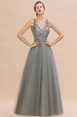 Sleeveless A-line Sequin Tulle Prom Dresses | Evening Dress_10