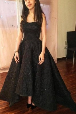 Black High-Low Prom Dresses | Sparkly Puffy Sleeveless Evening Gowns_2