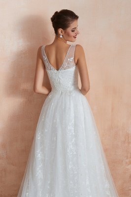 Floor Length Straps V-neck Sexy A-line Lace Tulle Wedding Dresses_8