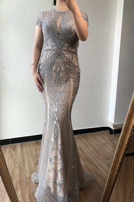 Luxury Cap Sleeves Keyhole Rhinestones Mermaid Prom Dresses | Gorgeous Beaded Evening Dress_11