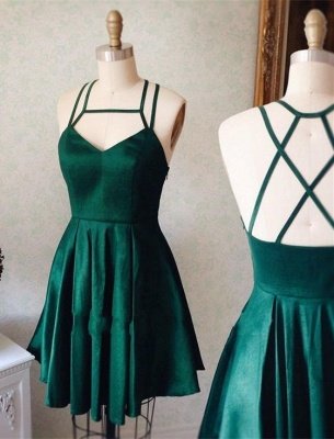 Newest Green Mini Spaghetti-Strap Sleeveless Homecoming Dress_3