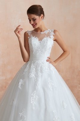 Floor Length Bateau Sleeveless Buttons Lace Tulle Puffy Wedding Dresses_10