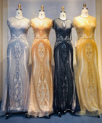 Luxury Cap Sleeves Keyhole Rhinestones Mermaid Prom Dresses | Gorgeous Beaded Evening Dress_36