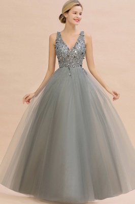 Sleeveless A-line Sequin Tulle Prom Dresses | Evening Dress_8