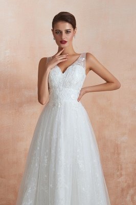 Floor Length Straps V-neck Sexy A-line Lace Tulle Wedding Dresses_6