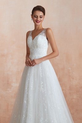 Floor Length Straps V-neck Sexy A-line Lace Tulle Wedding Dresses_12