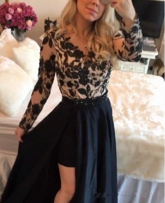 Appliques Detachable Skirt Sheath Black Short Homecoming Dresses with Long Sleeves_3