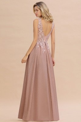 Elegant Sleeveless V-neck Floor Length Appliques Prom Dresses | Backless Evening Dresses_16
