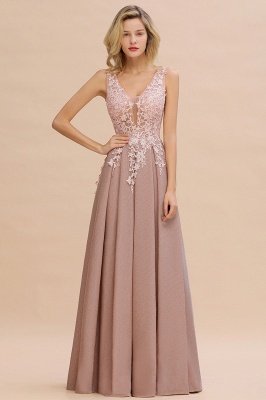 Elegant Sleeveless V-neck Floor Length Appliques Prom Dresses | Backless Evening Dresses_15