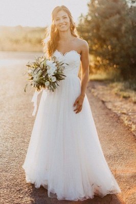 Glamorous Floor-Length Tulle Ruched Sweetheart Sleeveless Wedding Dresses_2