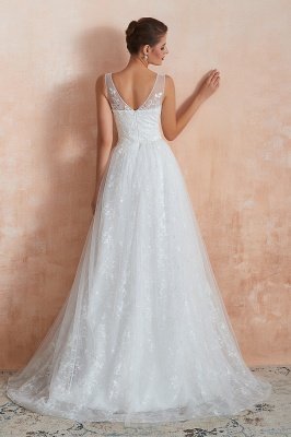 Floor Length Straps V-neck Sexy A-line Lace Tulle Wedding Dresses_11