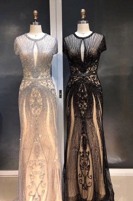Luxury Cap Sleeves Keyhole Rhinestones Mermaid Prom Dresses | Gorgeous Beaded Evening Dress_37