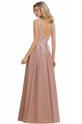 Elegant Sleeveless V-neck Floor Length Appliques Prom Dresses | Backless Evening Dresses_14