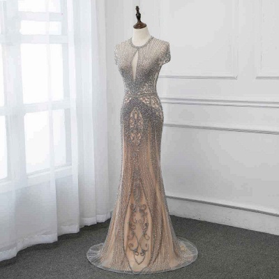 Luxury Cap Sleeves Keyhole Rhinestones Mermaid Prom Dresses | Gorgeous Beaded Evening Dress_40
