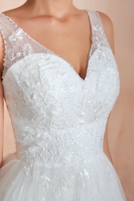 Floor Length Straps V-neck Sexy A-line Lace Tulle Wedding Dresses_9