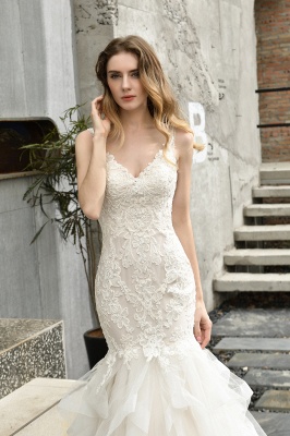 Floor Length Mermiad Sweetheart Lace Wedding Dresses_6