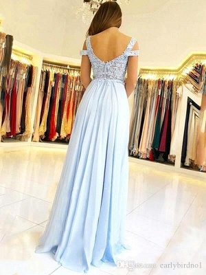 Elegant Cold Sleeves Appliques Chiffon Sky Blue Prom Dresses with Side Slit_3