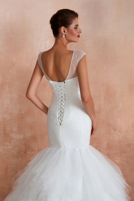 Floor Length V-neck Cap Sleeves Sexy Mermaid Wedding Dresses | Affordable Bridal Gown_9