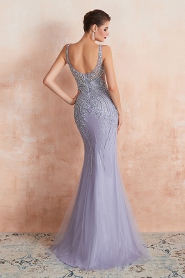 Sleeveless Bateau Beaded Sexy Long Mermaid Prom Dresses | Elegant Lilac Evening Dresses_5