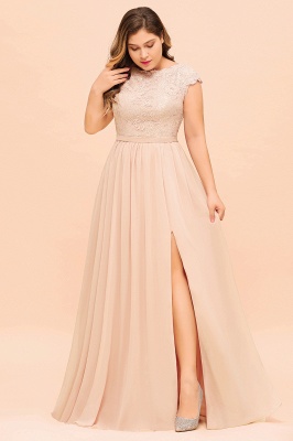 Elegant Long A-line Jewel Chiffon Lace Bridesmaid Dresses with Slit_5