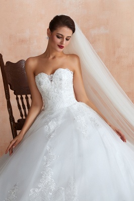 Floor Length Strapless Sweetheart A-line Gorgeous Lace Wedding Dresses_4