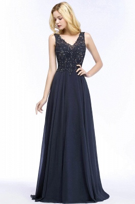 Straps V Neck  Applique Crystal Sequin Floor Length A Line Prom Dresses_52