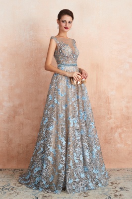Bateau Cap Sleeves Belted Sexy Long Lace Prom Dresses | Gorgeous Lace Evening Dresses_6