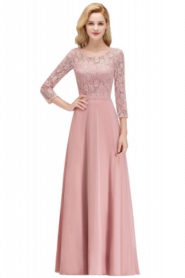 Simple Chiffon A-Line Bridesmaid Dresses | Scoop 3/4 Sleeves Lace Formal Prom Dresses_1