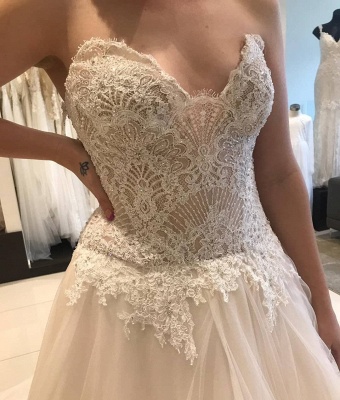 Strapless Sweetheart A-line Lace Tulle Wedding Dresses | Gorgeous Bridal Gown_3