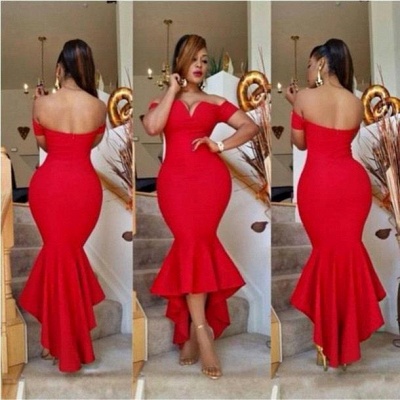 Simple Off-the-Shoulder Red Sexy Hi-Lo Mermaid Prom Dress_2