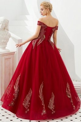 Glamorous Off the Shoulder Sweetheart Applique A-line Floor Length Prom Dresses_5