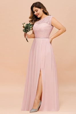 Chic Long A-line One Shoulder Chiffon Lace Pink Bridesmaid Dresses with Slit_8
